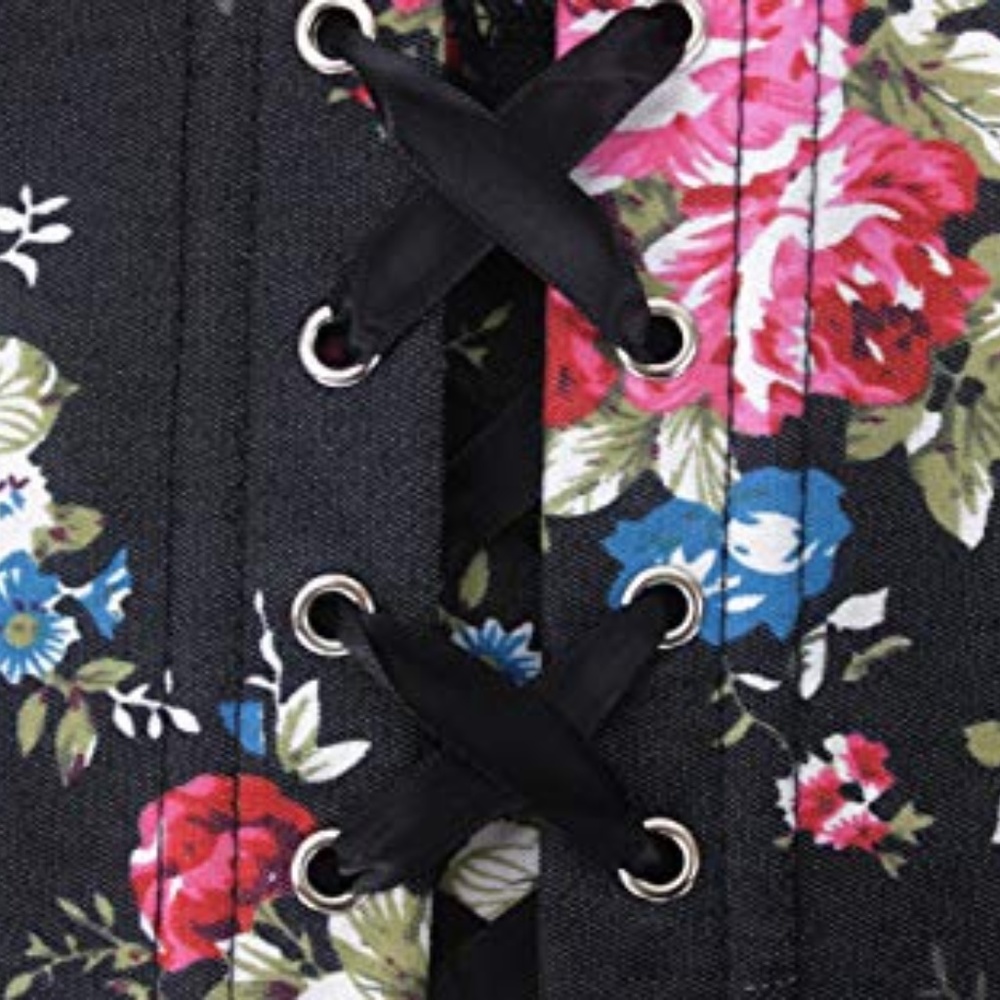 Floral Denim Overbust Corset Bustier Top - Picture 2 of 7